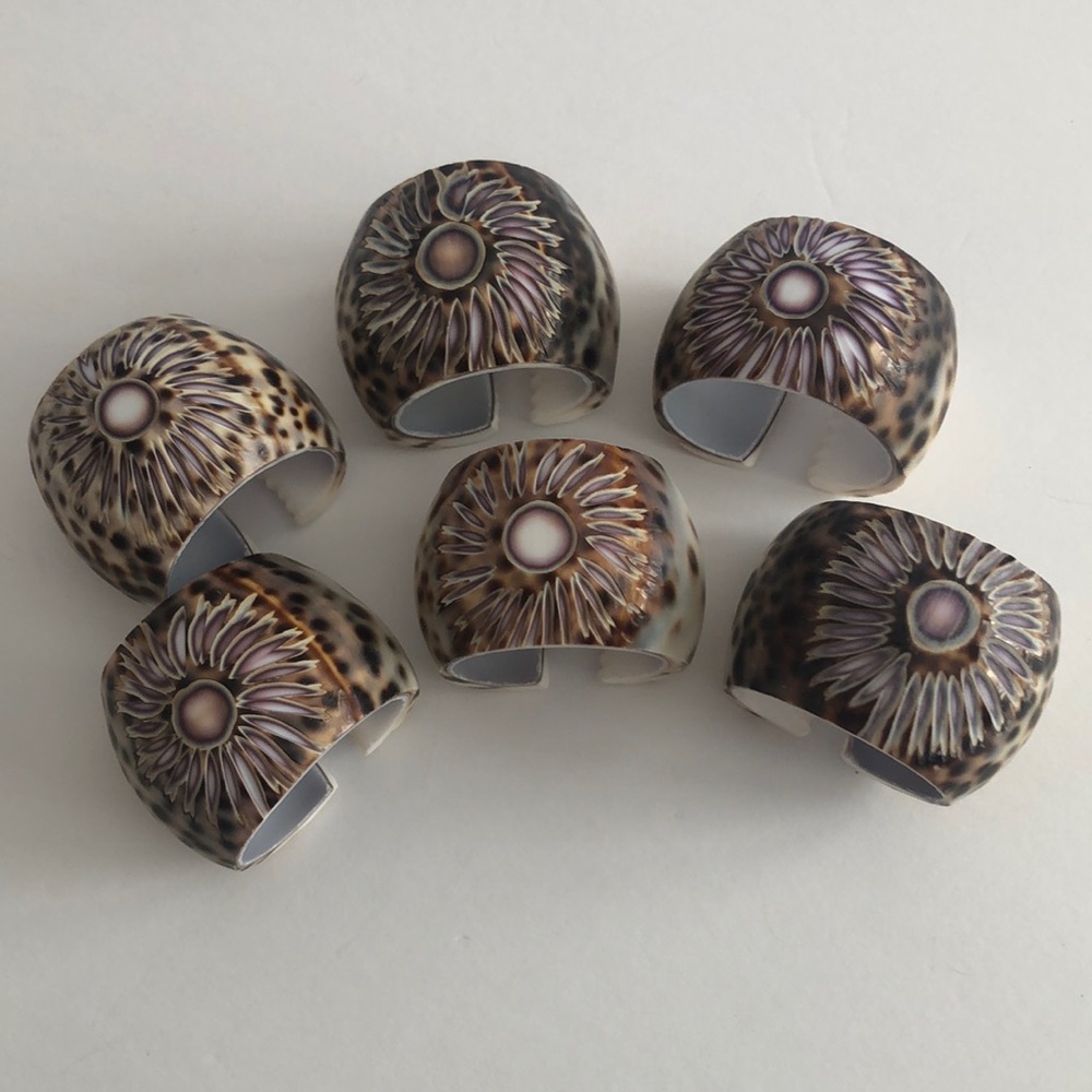 Set Of Six Tiger Leopard Cowrie Napkin Rings